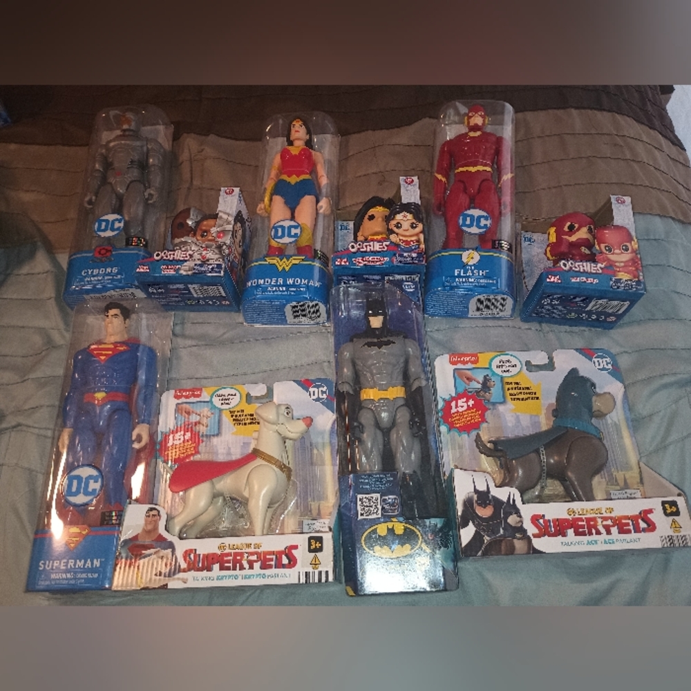 12 inch Justice league action figures and 4 inch D C Ooshies
